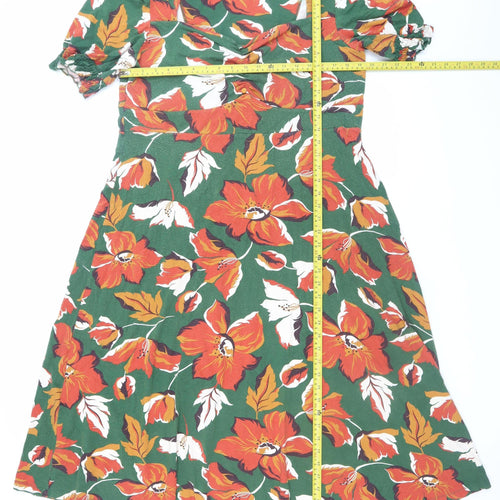 Joe Browns Womens Green Floral A-Line V-Neck Stretch Dress Size 12