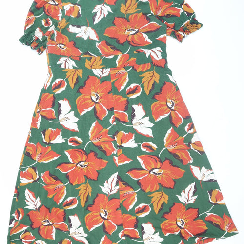 Joe Browns Womens Green Floral A-Line V-Neck Stretch Dress Size 12