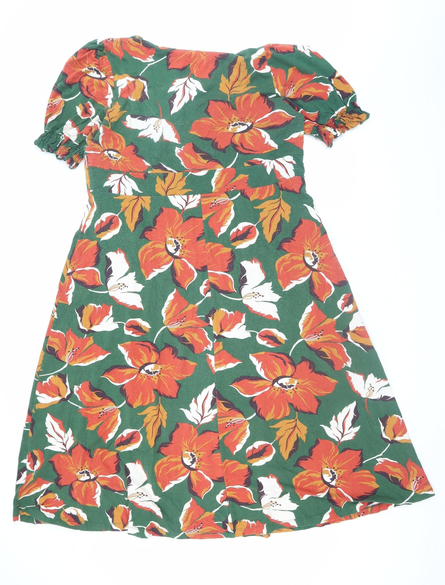 Joe Browns Womens Green Floral A-Line V-Neck Stretch Dress Size 12
