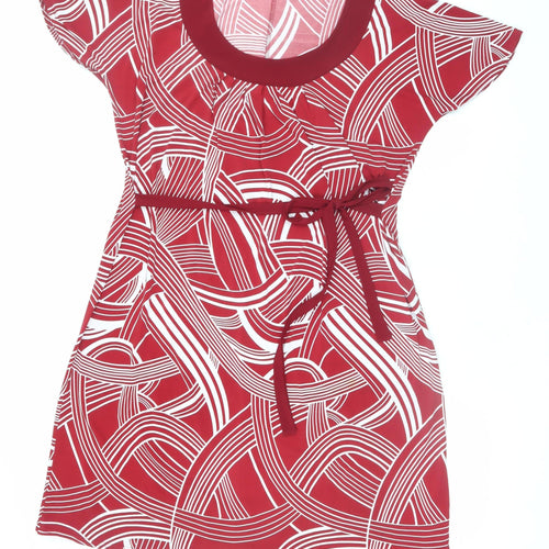 Wardrobe Women Red Geometric Shift Dress Size 16 Short Sleeve Stretch