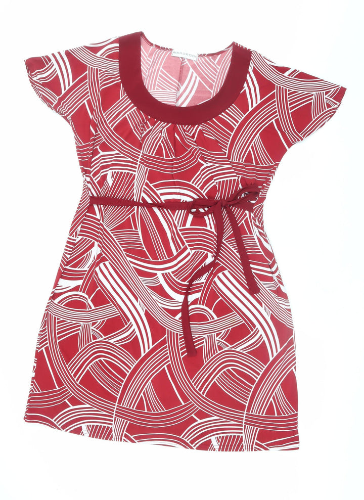 Wardrobe Women Red Geometric Shift Dress Size 16 Short Sleeve Stretch