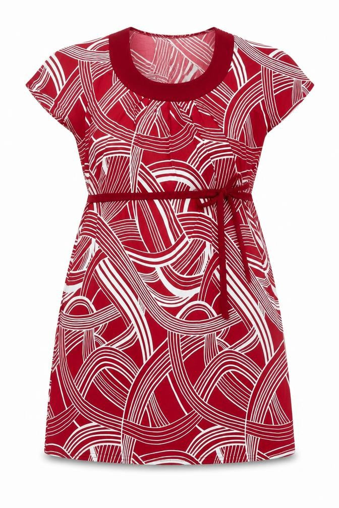 Wardrobe Women Red Geometric Shift Dress Size 16 Short Sleeve Stretch