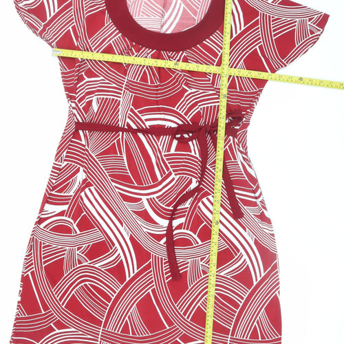 Wardrobe Women Red Geometric Shift Dress Size 16 Short Sleeve Stretch