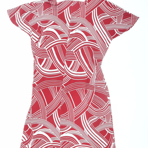 Wardrobe Women Red Geometric Shift Dress Size 16 Short Sleeve Stretch