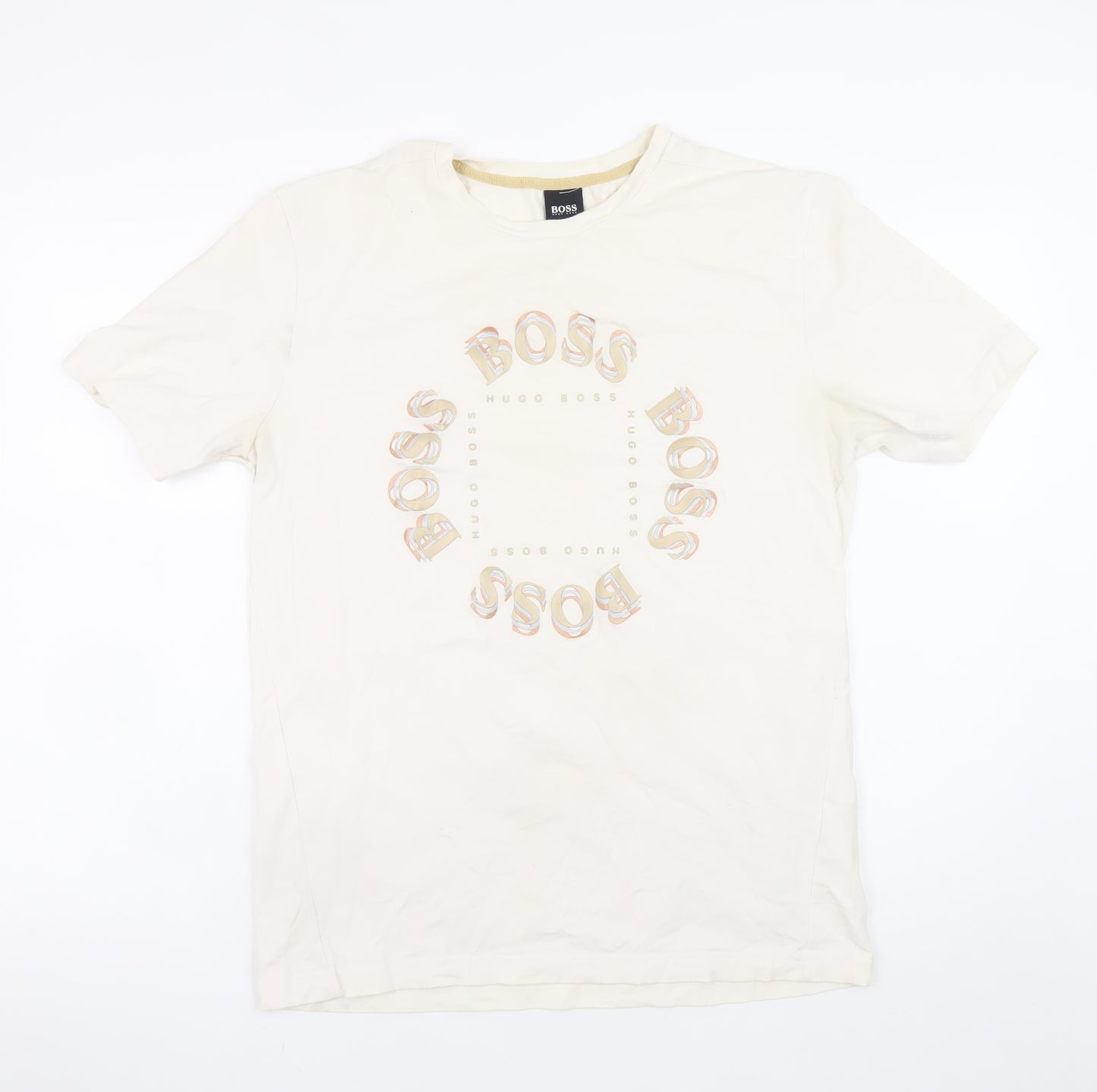 Hugo Boss Men's Beige Logo Cotton T-Shirt Size M