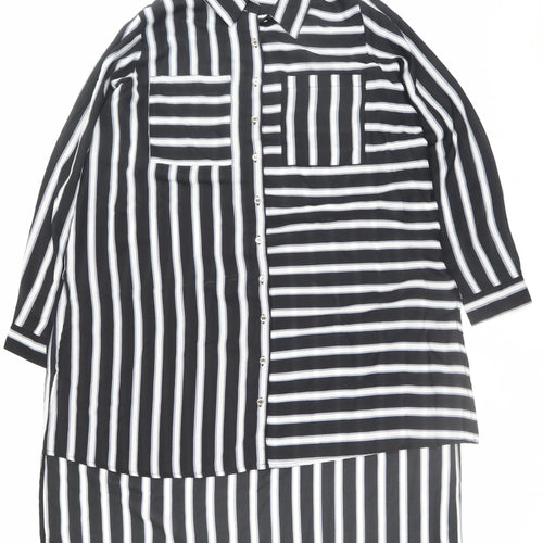 Koko Women Black Striped Shirt Dress Size 18 Long Sleeve