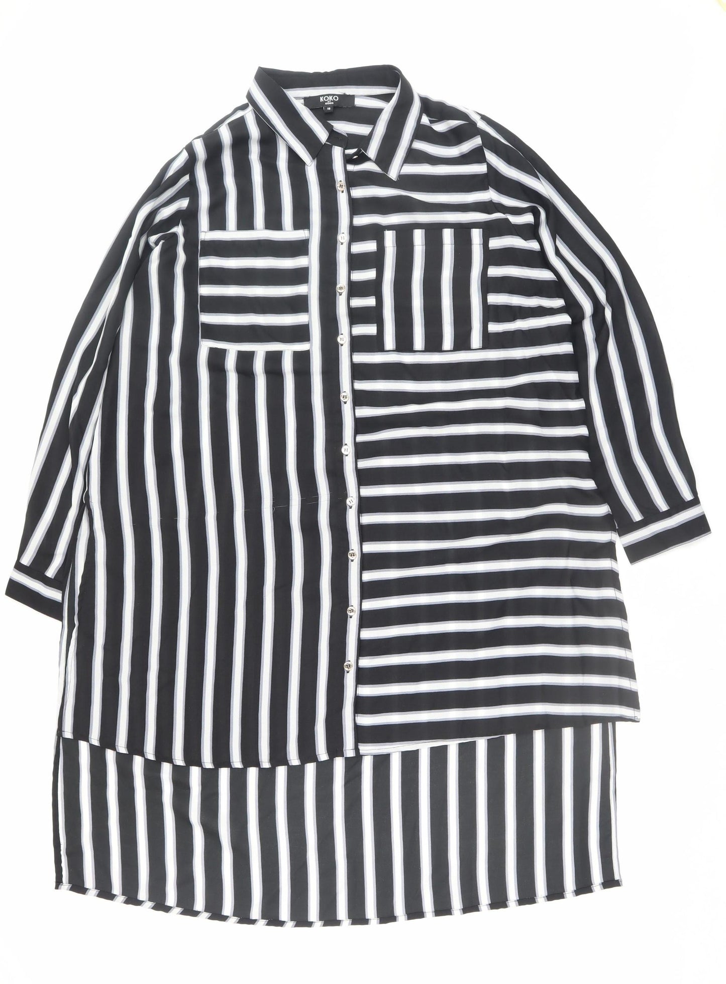 Koko Women Black Striped Shirt Dress Size 18 Long Sleeve