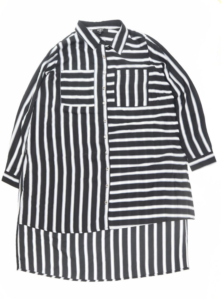 Koko Women Black Striped Shirt Dress Size 18 Long Sleeve