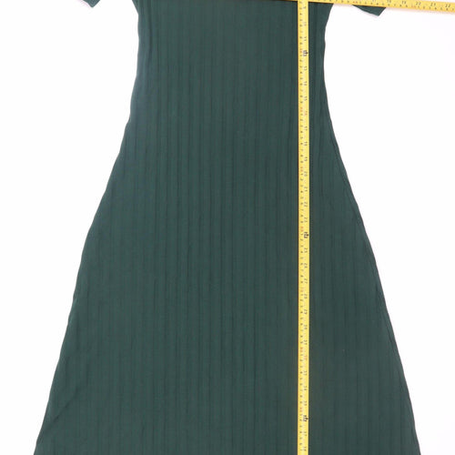 Zara Women Green Midi Fit & Flare Ribbed Cotton Dress Size S