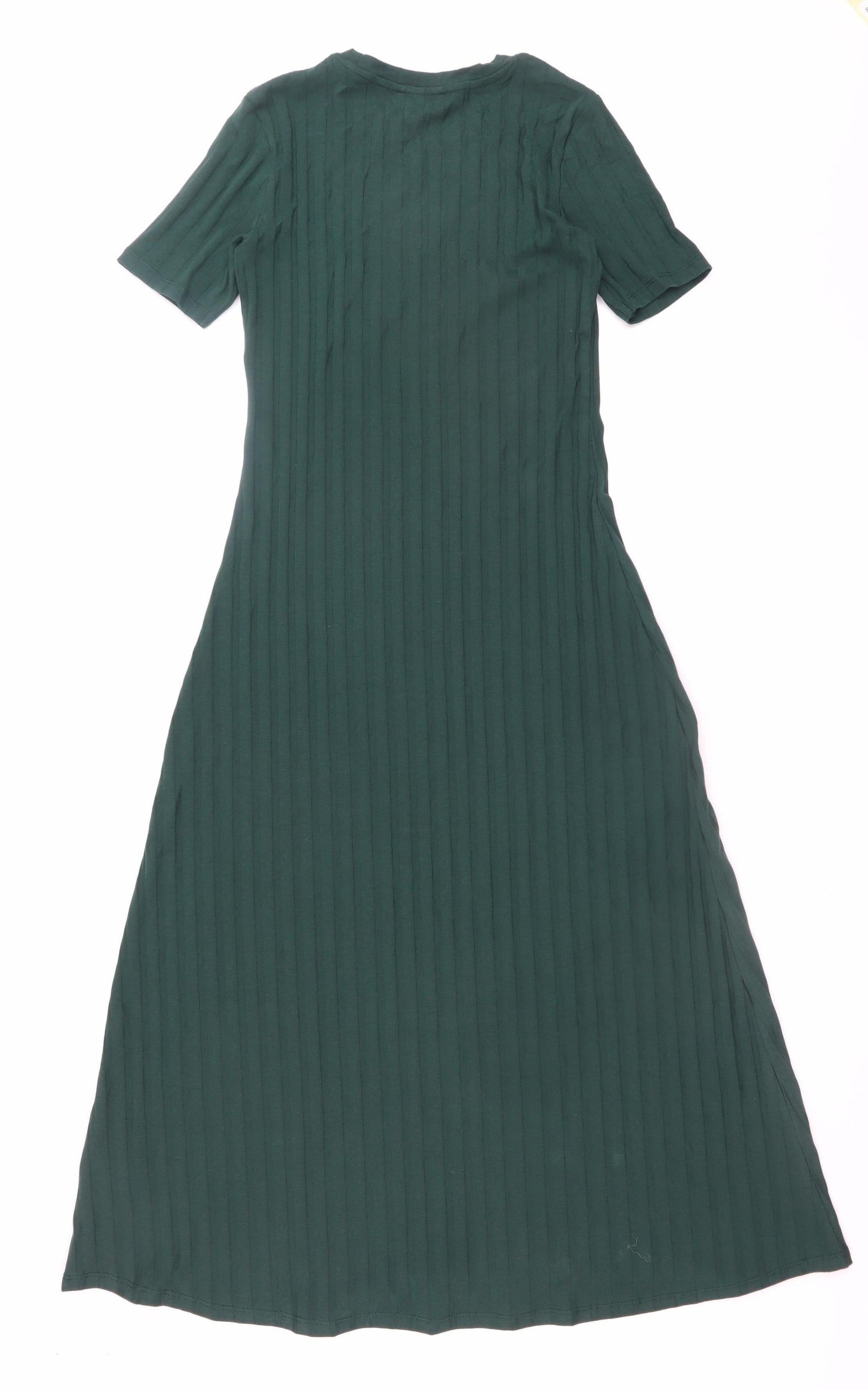 Zara Women Green Midi Fit & Flare Ribbed Cotton Dress Size S