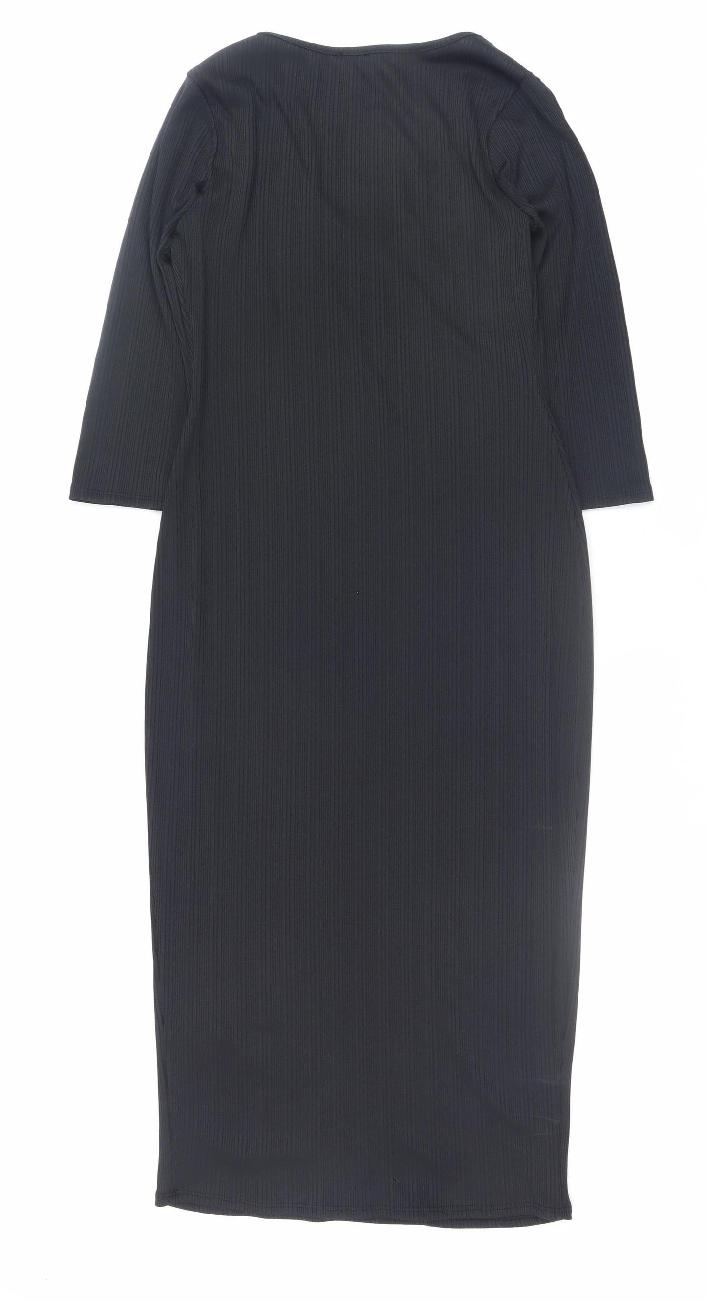 River Island Women's Black Midi Bodycon Dress Size 10