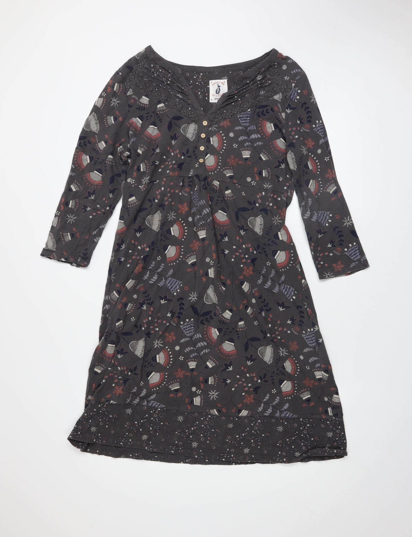 MandM Direct Women’s Grey Floral Jersey Shift Dress Size 12