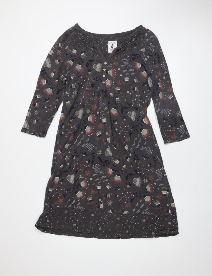 MandM Direct Women’s Grey Floral Jersey Shift Dress Size 12