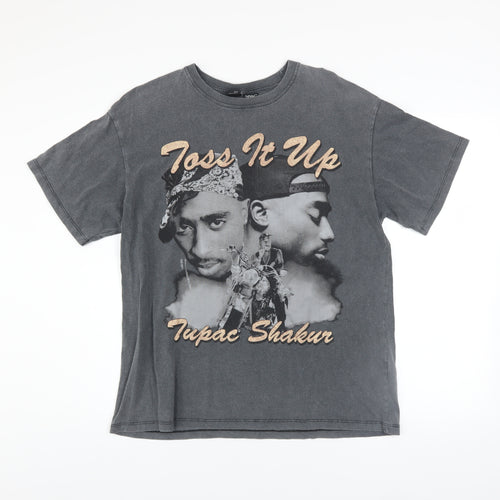 Bershka Men’s Grey Tupac Shakur Graphic Band T-Shirt XS
