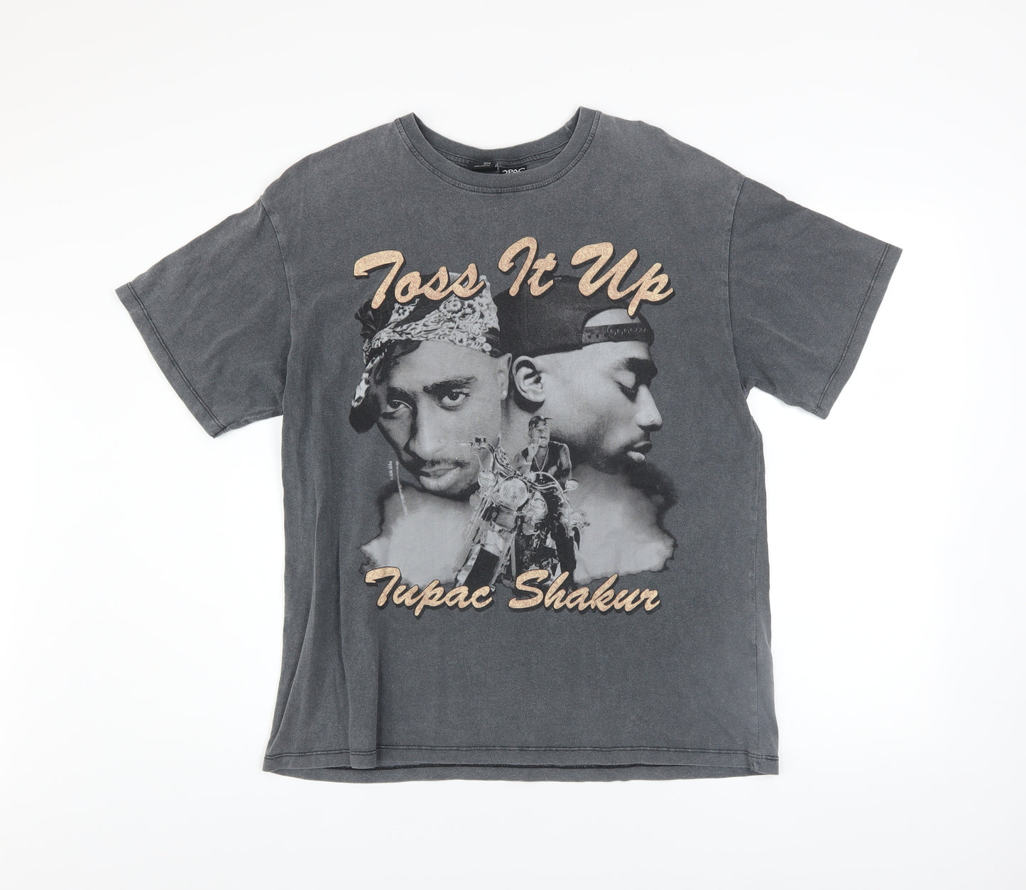 Bershka Men’s Grey Tupac Shakur Graphic Band T-Shirt XS