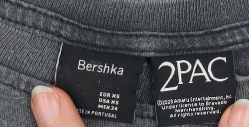 Bershka Men’s Grey Tupac Shakur Graphic Band T-Shirt XS