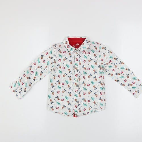 Mini Rebel Boys White Christmas Reindeer Button-Up Cotton Shirt 18-24 Months