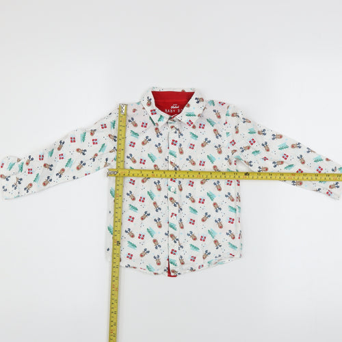 Mini Rebel Boys White Christmas Reindeer Button-Up Cotton Shirt 18-24 Months