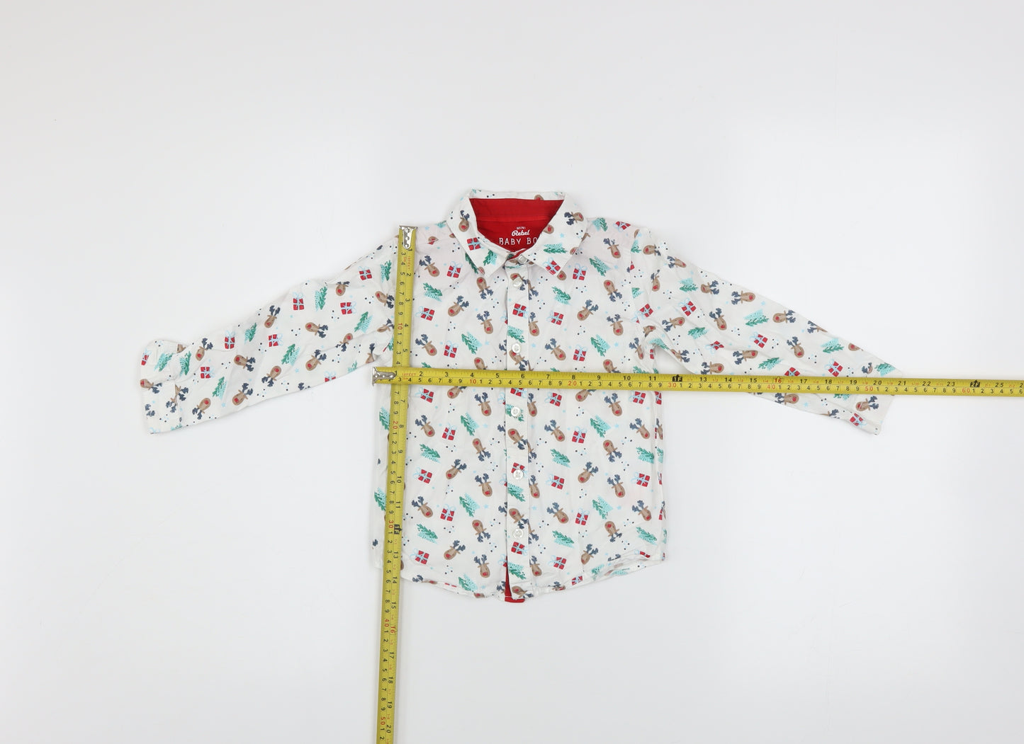 Mini Rebel Boys White Christmas Reindeer Button-Up Cotton Shirt 18-24 Months
