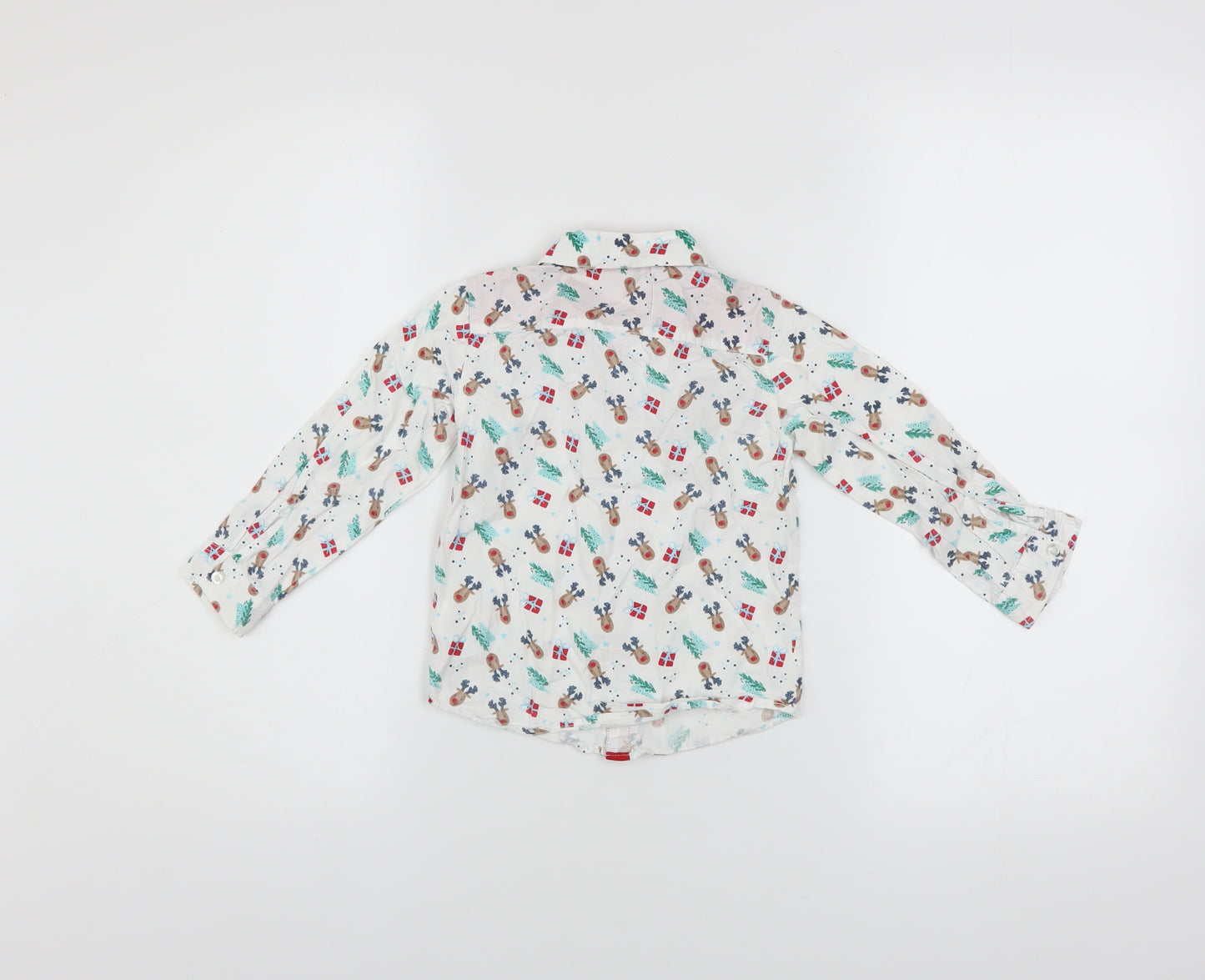 Mini Rebel Boys White Christmas Reindeer Button-Up Cotton Shirt 18-24 Months