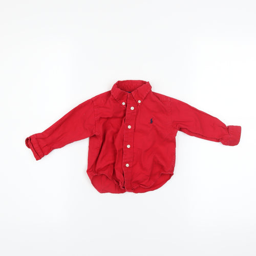 Ralph Lauren Red Cotton Button-Up Shirt 12 Months Unisex Long Sleeve