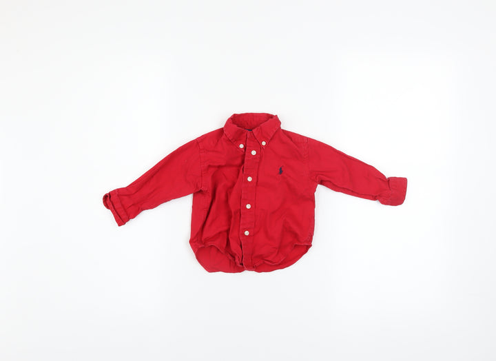 Ralph Lauren Red Cotton Button-Up Shirt 12 Months Unisex Long Sleeve
