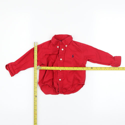Ralph Lauren Red Cotton Button-Up Shirt 12 Months Unisex Long Sleeve