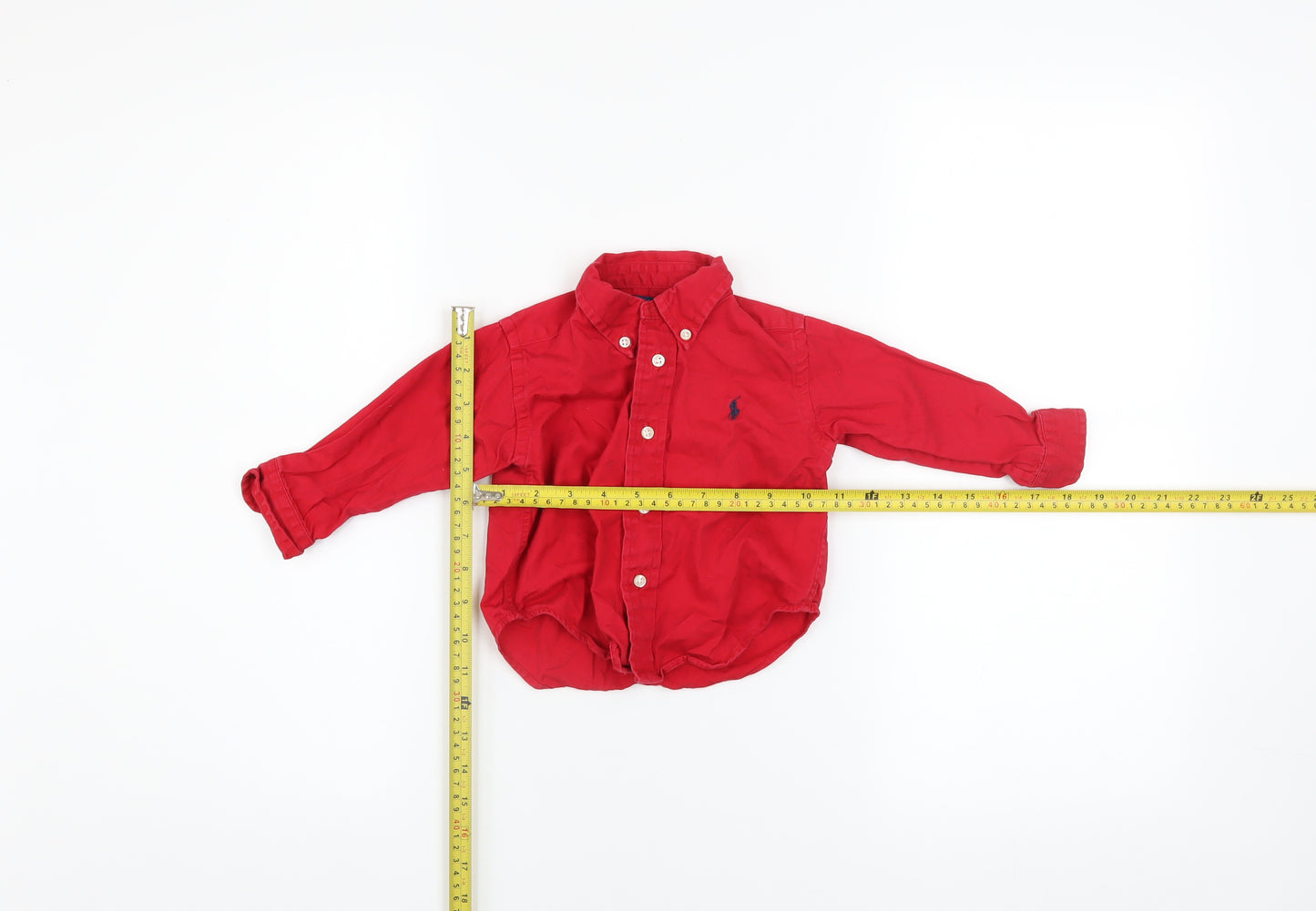 Ralph Lauren Red Cotton Button-Up Shirt 12 Months Unisex Long Sleeve