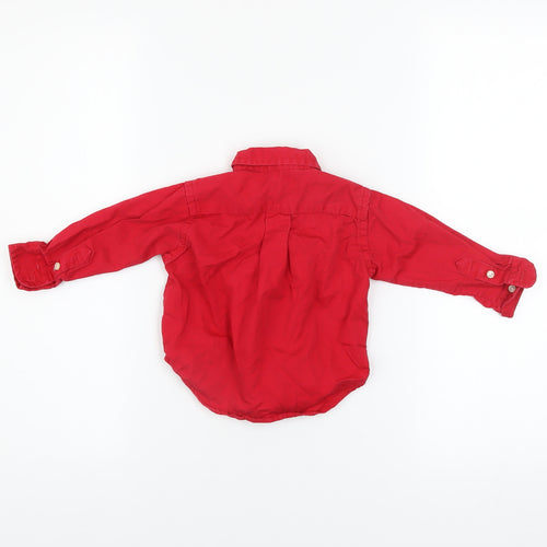 Ralph Lauren Red Cotton Button-Up Shirt 12 Months Unisex Long Sleeve