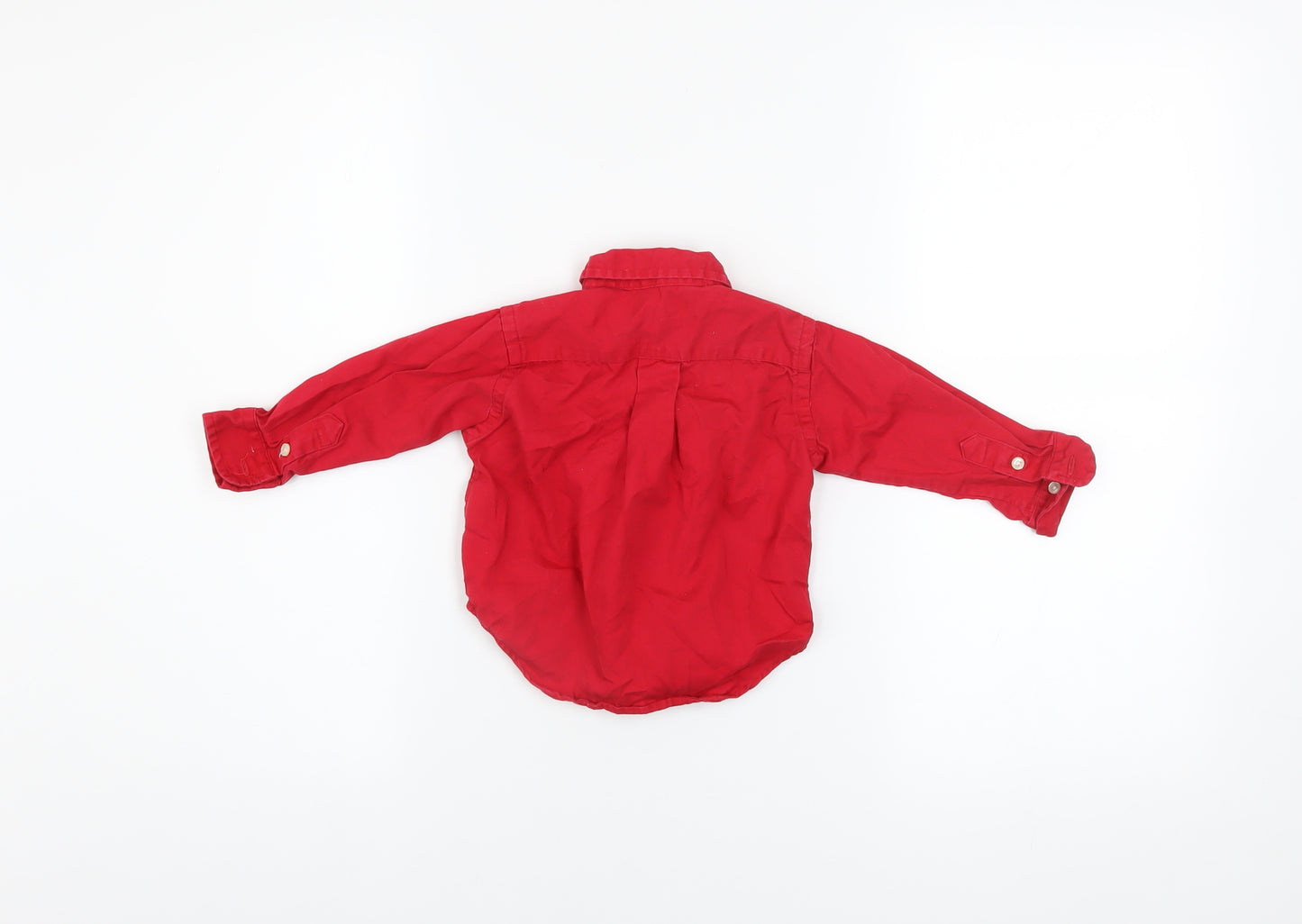 Ralph Lauren Red Cotton Button-Up Shirt 12 Months Unisex Long Sleeve