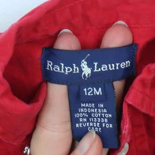 Ralph Lauren Red Cotton Button-Up Shirt 12 Months Unisex Long Sleeve