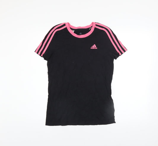 Adidas Girls Black & Pink Short Sleeve Cotton Sports T-Shirt 13-14 Years
