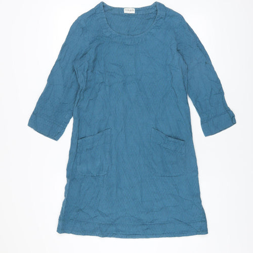 Nomads Women Blue Cotton Shift Dress Size 12 3/4 Sleeve Casual