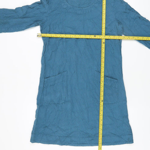 Nomads Women Blue Cotton Shift Dress Size 12 3/4 Sleeve Casual
