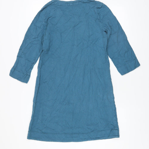Nomads Women Blue Cotton Shift Dress Size 12 3/4 Sleeve Casual
