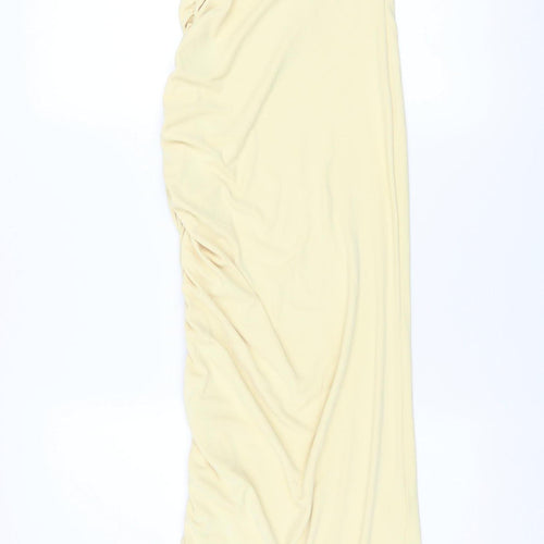 Zara Women Beige Strapless Ruched Midi Bodycon Dress XS