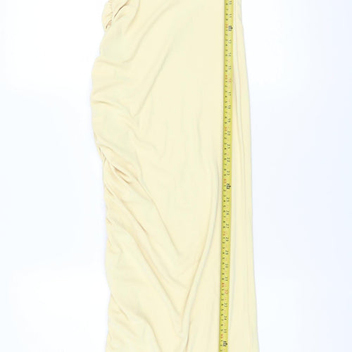 Zara Women Beige Strapless Ruched Midi Bodycon Dress XS