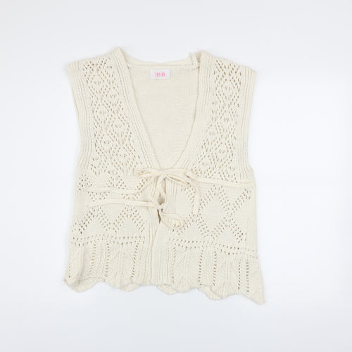Savida Women’s Ivory Open-Knit Sleeveless Vest Jumper Size 12