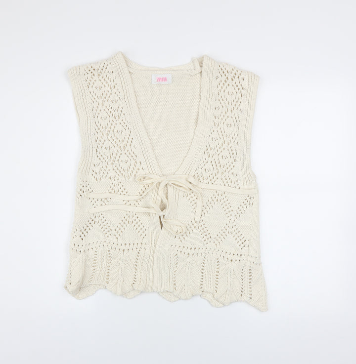 Savida Women’s Ivory Open-Knit Sleeveless Vest Jumper Size 12