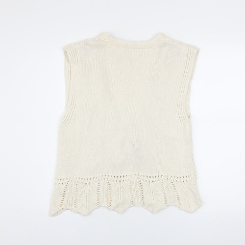 Savida Women’s Ivory Open-Knit Sleeveless Vest Jumper Size 12