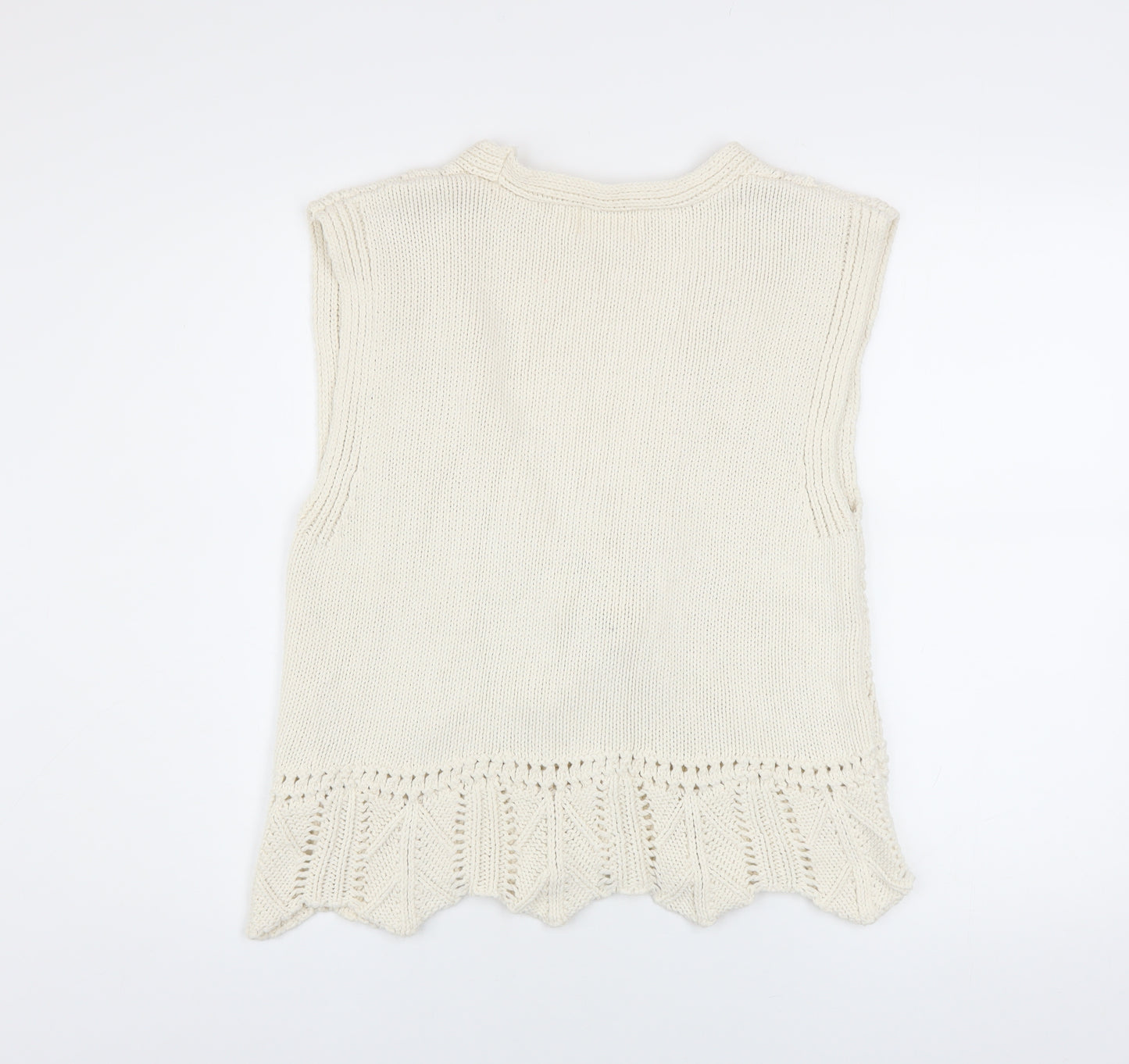Savida Women’s Ivory Open-Knit Sleeveless Vest Jumper Size 12