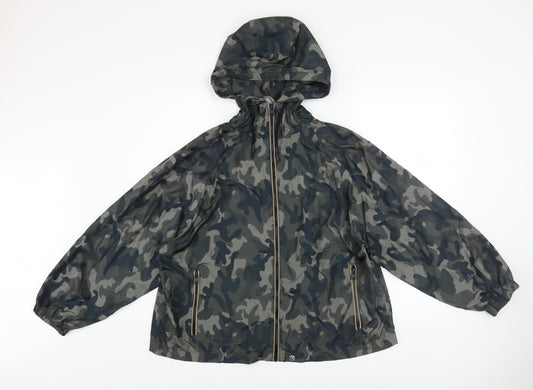ZARA Women’s Green Camouflage Lightweight Hooded Windbreaker Jacket Size 12