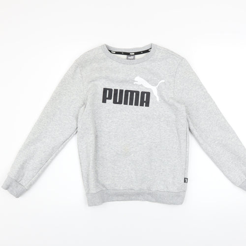Puma Boys Grey Pullover Sweatshirt 11-12 Years Logo Crew Neck Long Sleeve