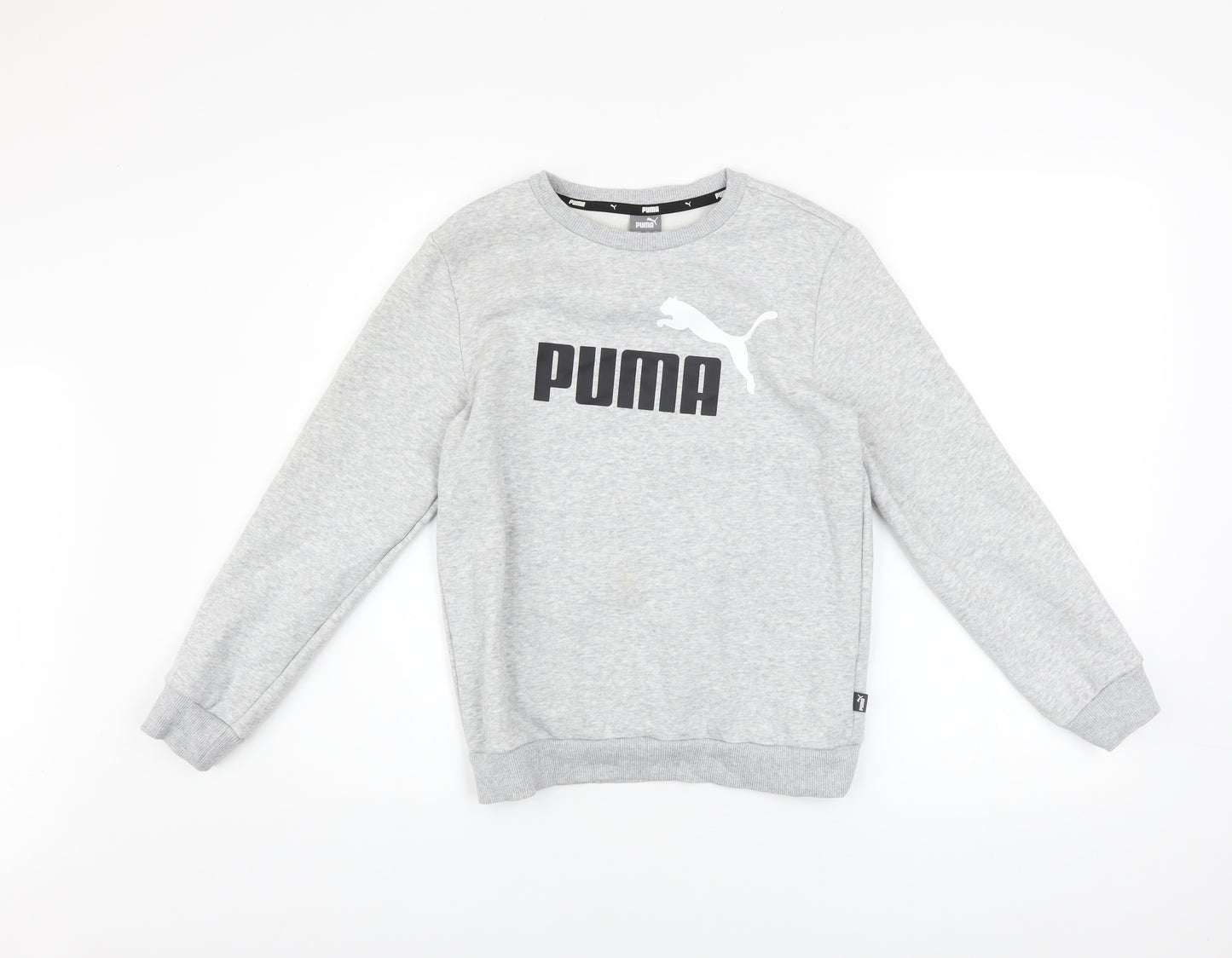 Puma Boys Grey Pullover Sweatshirt 11-12 Years Logo Crew Neck Long Sleeve