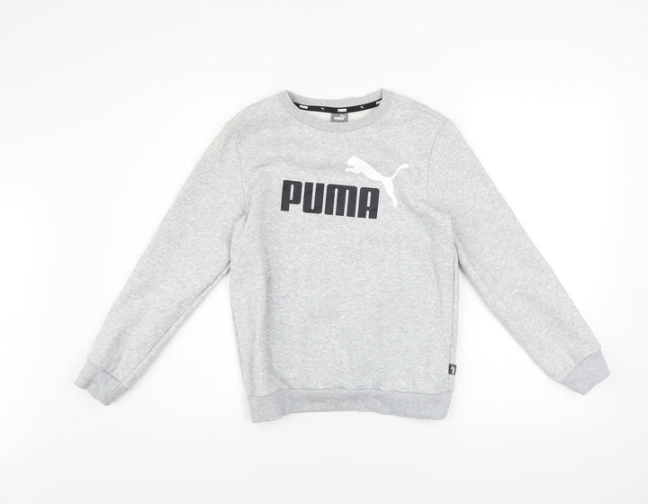 Puma Boys Grey Pullover Sweatshirt 11-12 Years Logo Crew Neck Long Sleeve