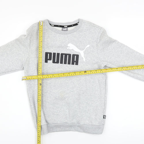 Puma Boys Grey Pullover Sweatshirt 11-12 Years Logo Crew Neck Long Sleeve