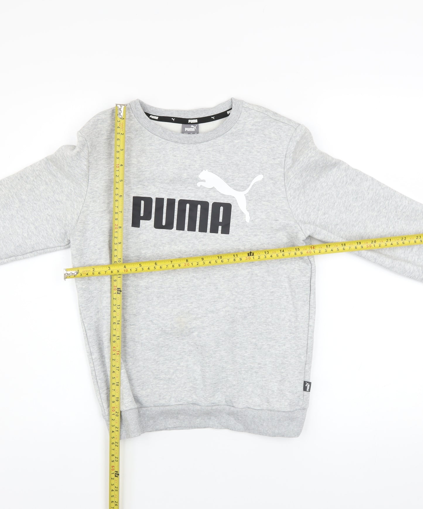 Puma Boys Grey Pullover Sweatshirt 11-12 Years Logo Crew Neck Long Sleeve