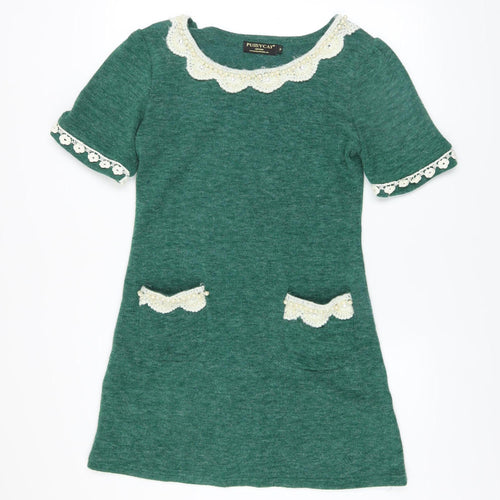 Pussycat London Women’s Green Wool Blend Short Sleeve Shift Dress M