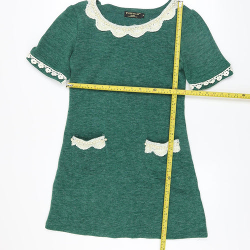 Pussycat London Women’s Green Wool Blend Short Sleeve Shift Dress M