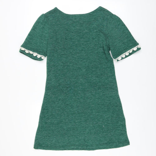 Pussycat London Women’s Green Wool Blend Short Sleeve Shift Dress M